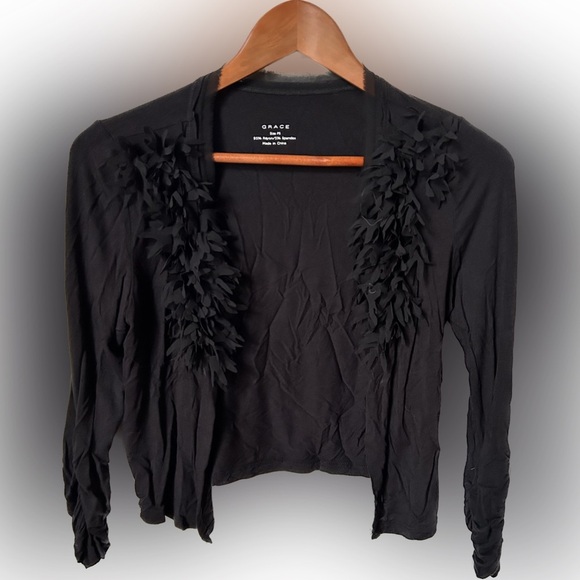 Women's lightweight cardigan with feather-like detail, Petite Small - Picture 1 of 3